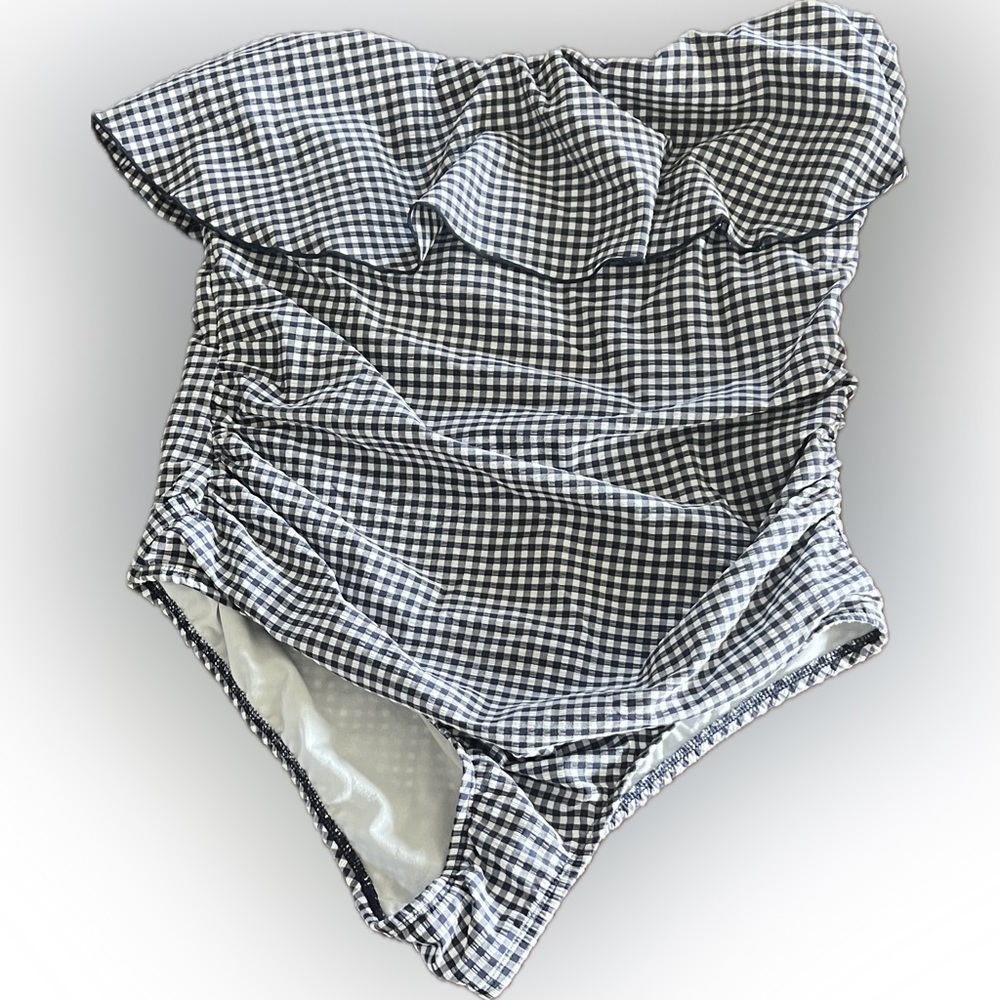 Kona Sol Blue and White Gingham One Piece Swimsuit